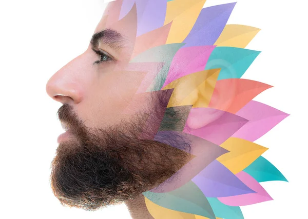 A mans profile portrait with double exposure — Stock Photo, Image