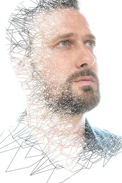 Een portret van een doordachte man met chaotische lijnen — Stockfoto
