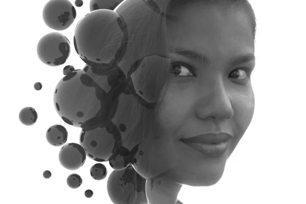 Een portret van een jonge vrouw gecombineerd met 3D graphics — Stockfoto
