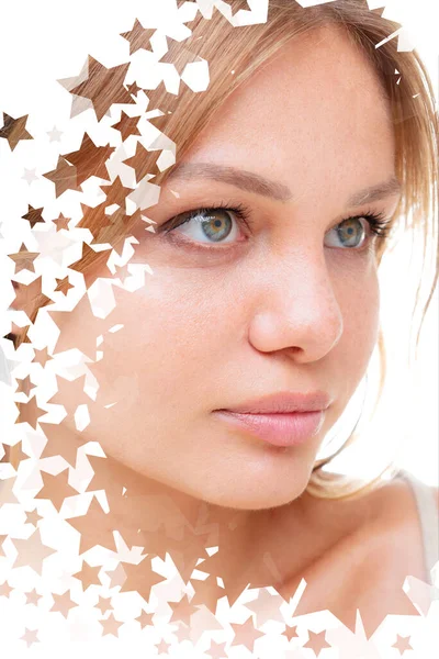 Countless stars and a portrait of a young woman — Stock Photo, Image