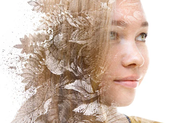 Double exposure portrait. Isolated on a white background — Stock Photo, Image