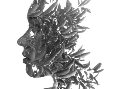 Yüksek karşıtlık tek renkli çift pozlama portresi