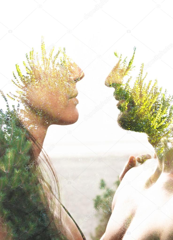 Couple combined with greenery