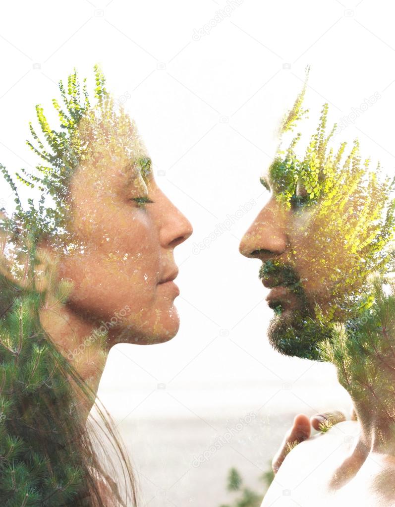 Couple combined with greenery