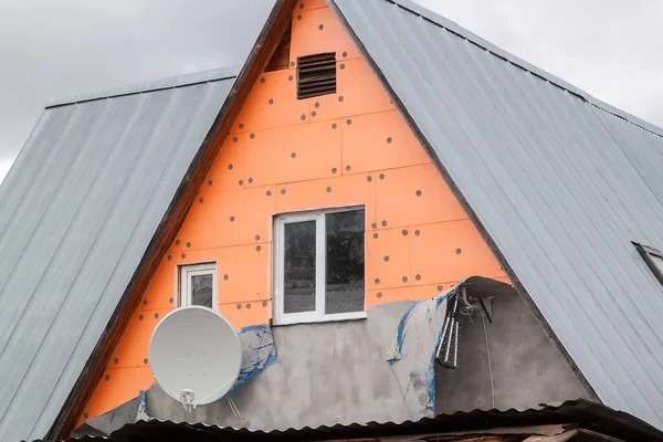 Facade House Insulation Plates Fallen Plaster — Stock Photo, Image