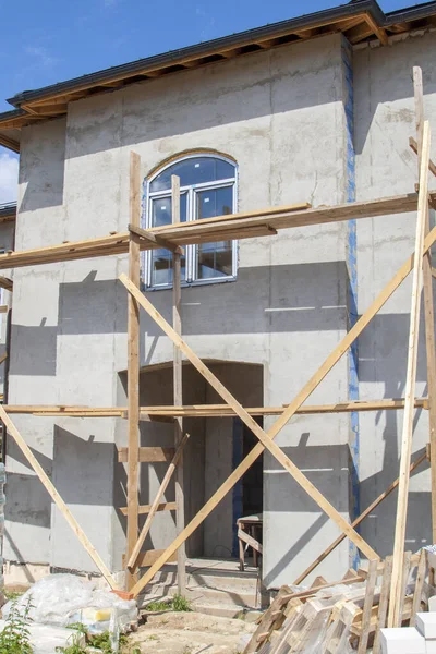 Fassade Des Bau Befindlichen Häuschens Mit Putz Überzogen Und Neue — Stockfoto