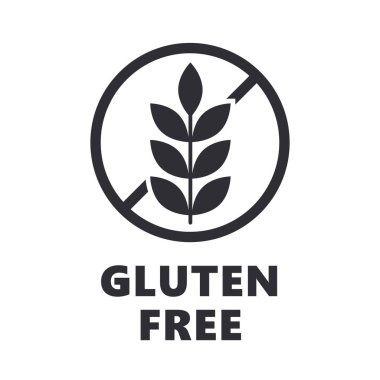 Glütensiz Gıda Alerjisi Ürünleri Diyet Etiketi Yassı siyah etiket simgesi uygulamalar ve web siteleri için. Glüten yok, glüten serbest çember vektör etiketi yok..