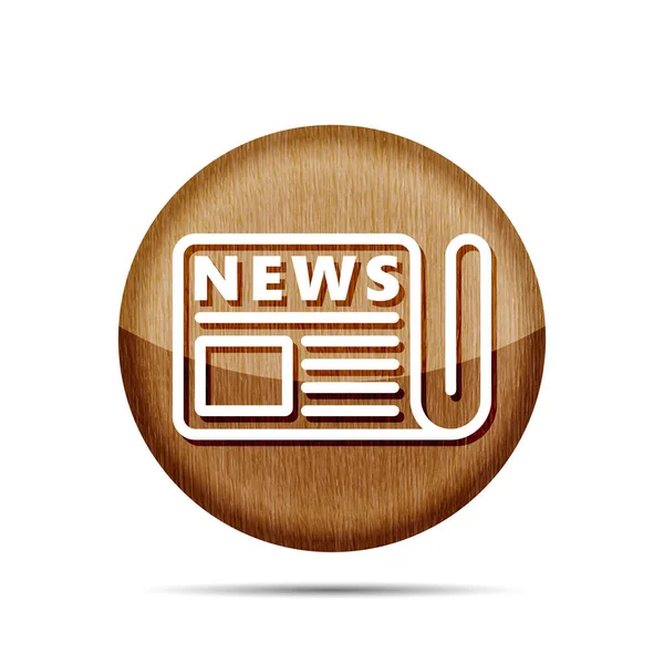 White Newspaper Vector Line Icon Wooden Badge News Symbol — Stock Photo, Image