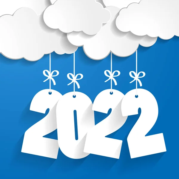 Белые Бумажные Облака Номерами 2022 Наступающего Года Висят Струнах Луками — стоковое фото