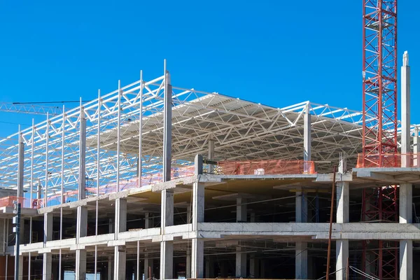 Closeup Edifício Trade Center Durante Construção Com Estrutura Aço Mostrada — Fotografia de Stock