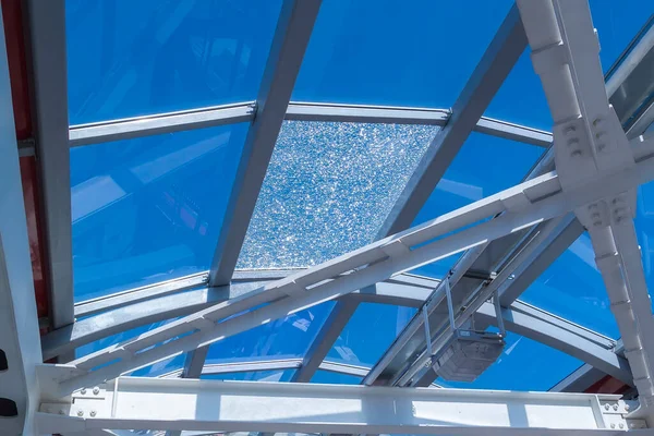 Connection Steel Powerful Straight Crossbar Bridge Connection View Glass Ceiling — Stock Photo, Image