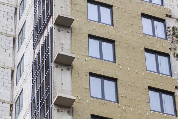 Installatie Van Thermische Isolatie Van Buitenmuren Met Steenwol Exterieur Passief — Stockfoto