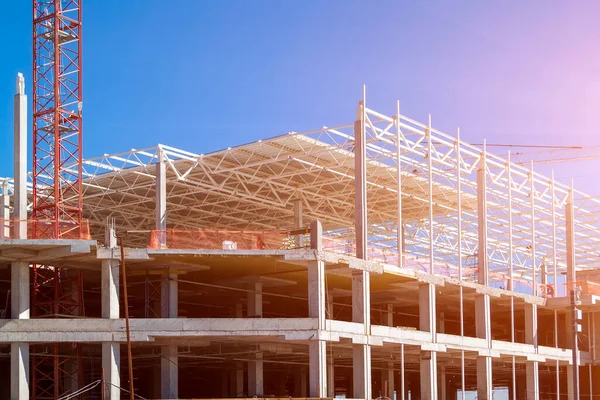 Close Van Het Trade Center Gebouw Tijdens Bouw Met Stalen — Stockfoto