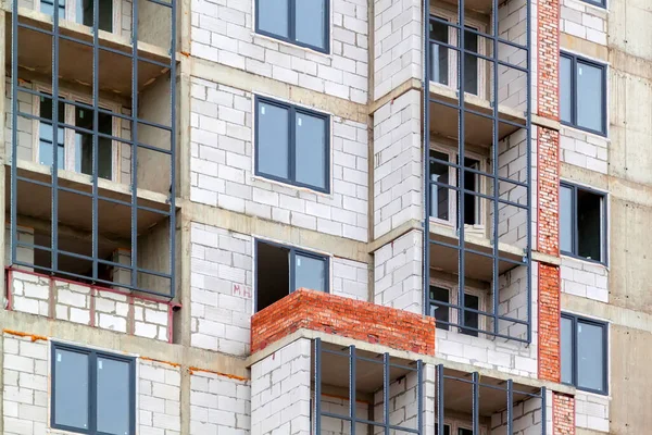 Windows Balcony Walls Construction Site Multi Storey Building Modern Civil — Stock Photo, Image