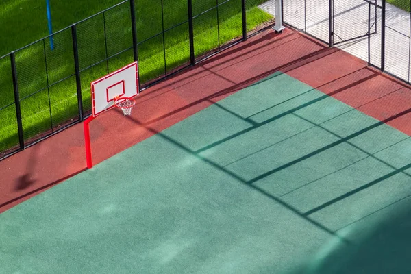 Vista Aérea Cancha Baloncesto Escuela Aire Libre Sin Jugadores Parque — Foto de Stock