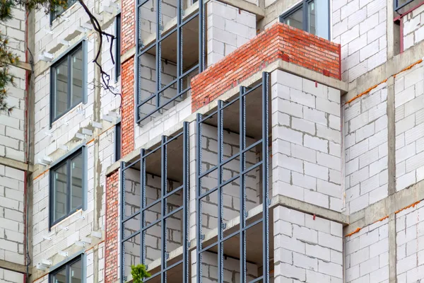 Janelas Varanda Paredes Canteiro Obras Edifício Vários Andares Engenharia Civil — Fotografia de Stock