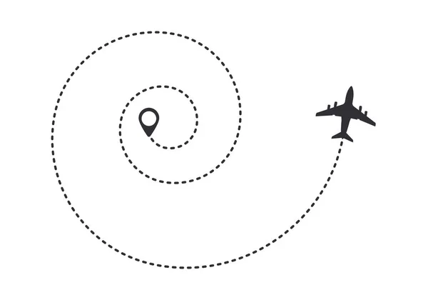 螺旋平面轨道与虚线 旅行者的足迹上有虚线标记 跟踪白色背景下的飞机航线 — 图库矢量图片