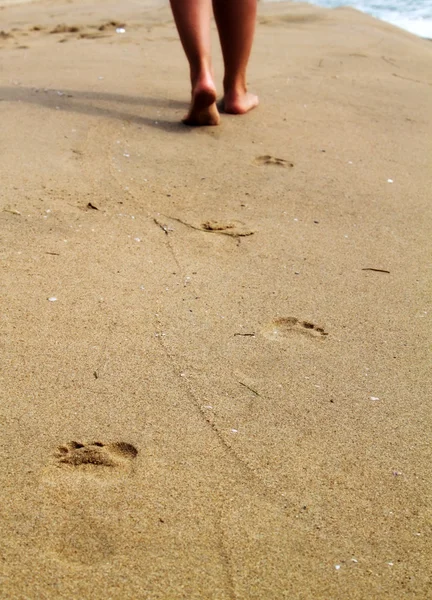 Mujer caminando en la playa de arena —  Fotos de Stock