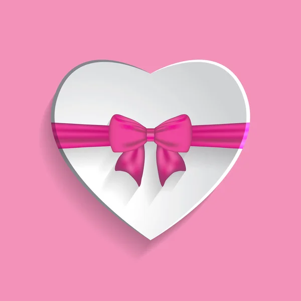 Χαρτί καρδιά με ροζ φιόγκο. Vector εικονογράφηση — Διανυσματικό Αρχείο