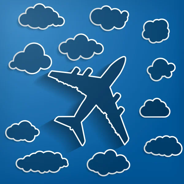 Lineaire vliegtuig met wolken — Stockvector