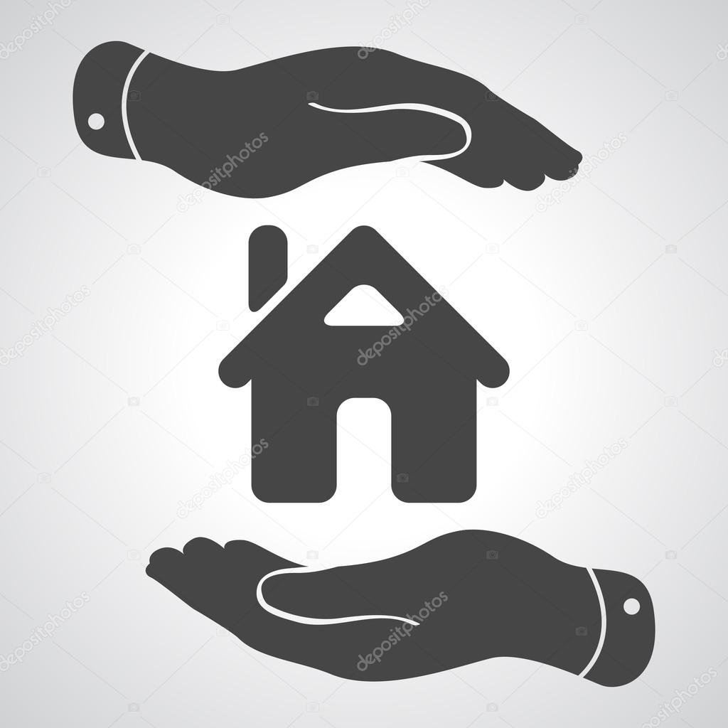 Caring hands icon - protecting house vector illustration