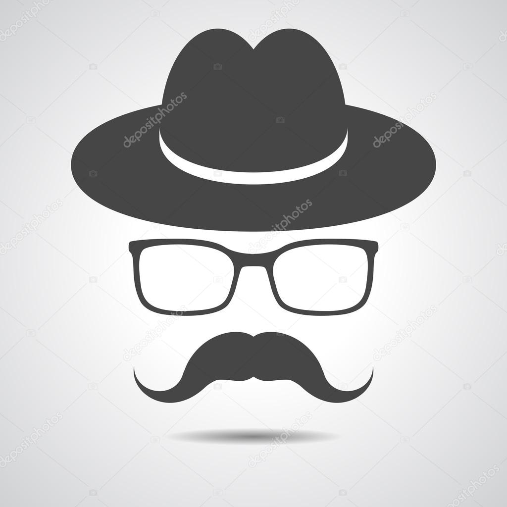 Black hat with mustache and glasses