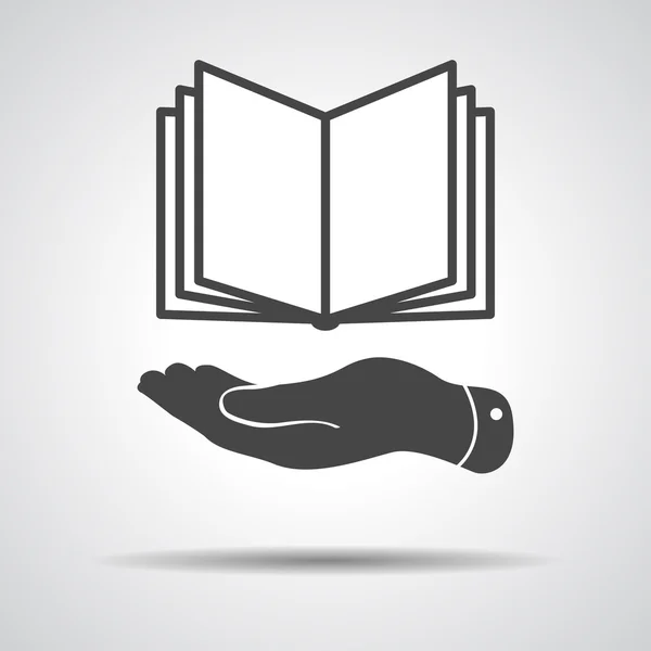 Icono plano de mano y libro — Vector de stock