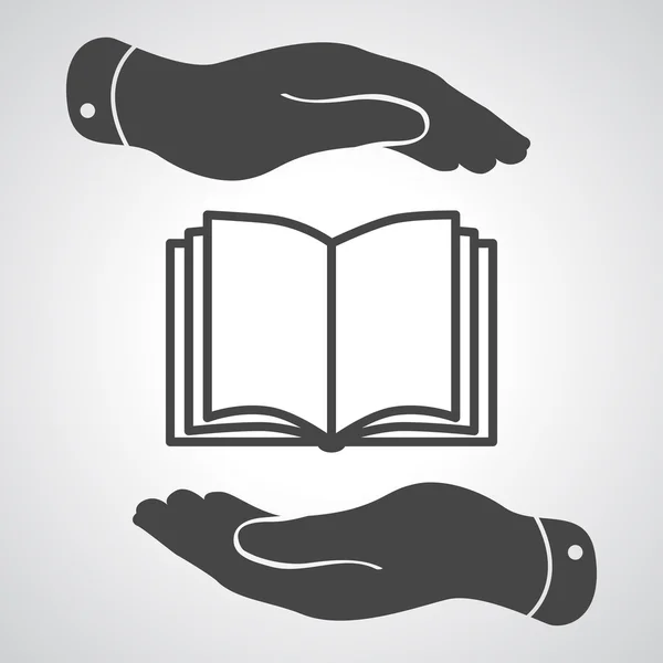 Book icon in flat hands — Stock Vector