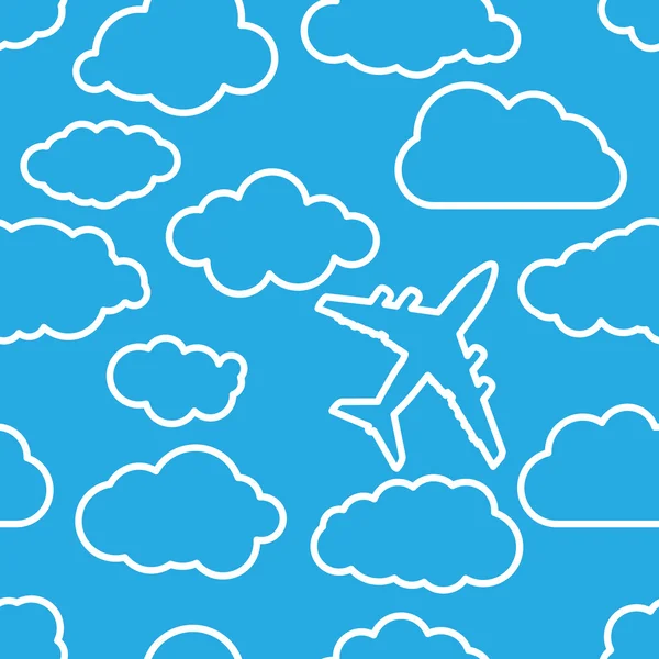 Avion linéaire avec nuages — Image vectorielle