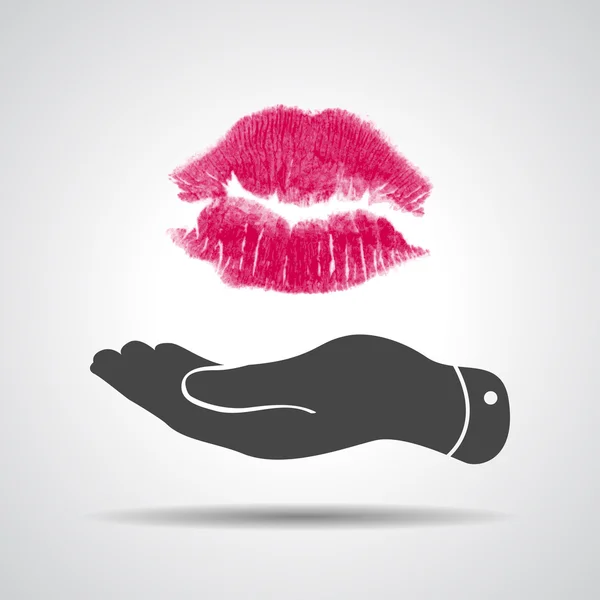 Main plate soufflant une icône baiser — Image vectorielle