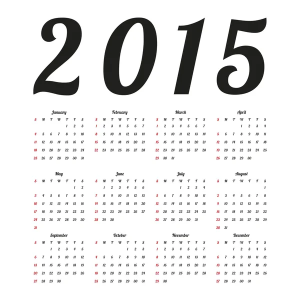 Calendario vettoriale 2015 anno — Vettoriale Stock