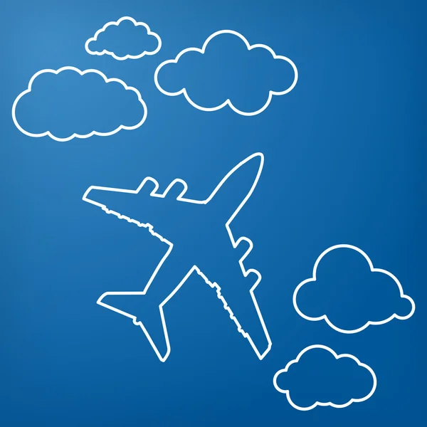 Avión lineal con nubes — Vector de stock