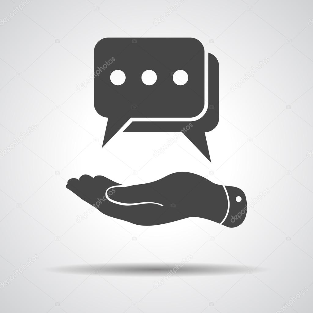 Flat hand showing chat icon