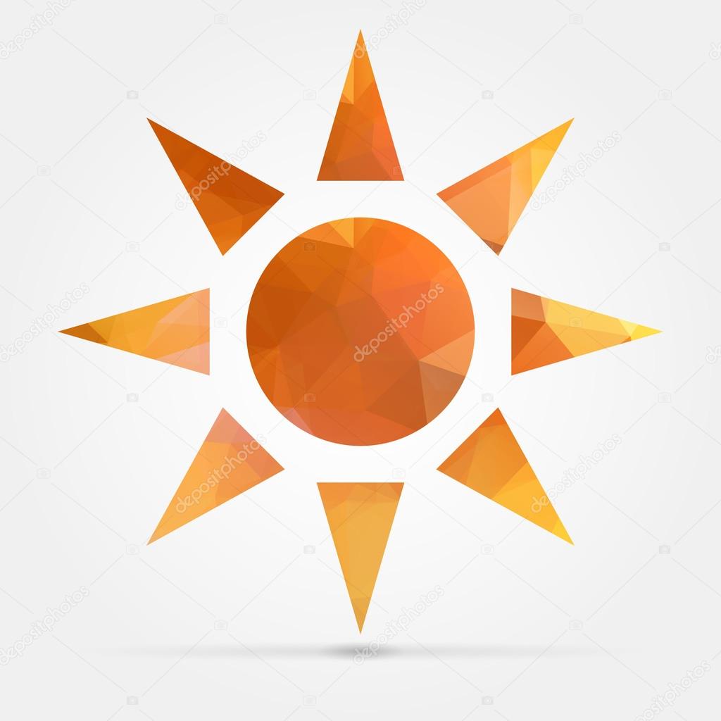 Abstract geometric orange sun from triangular faces for graphic design