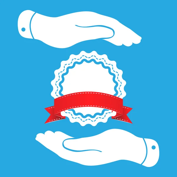 Badge avec icône ruban rouge — Image vectorielle