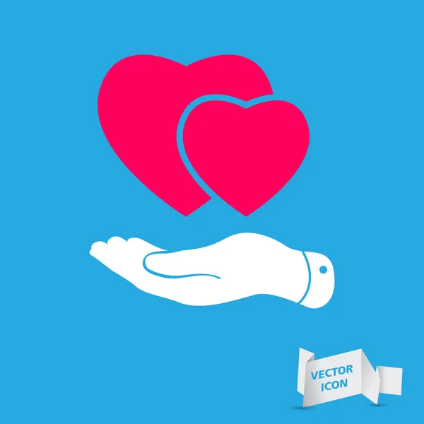 Hand med rosa hjärtan ikon — Stock vektor