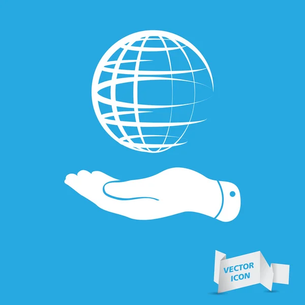 Mão plana mostrando planeta globo — Vetor de Stock