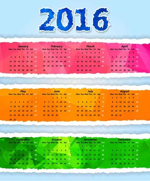 Paper 2016 year calendar — Stock Vector