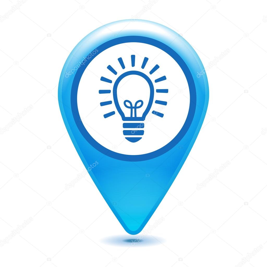 Blue lamp bulb pointer icon