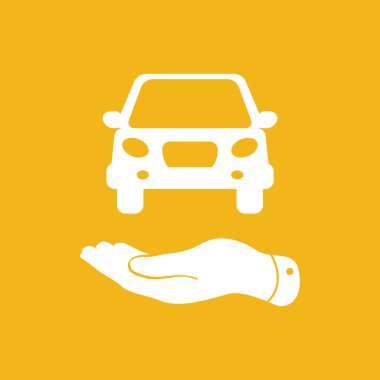 düz el beyaz araba bir simgeyi gösterme