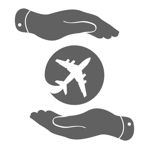 Avión en manos planas icono — Vector de stock