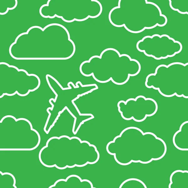 Tunn linjär flygplan med moln — Stock vektor