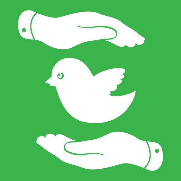 Flat hands showing bird icon — Stock Vector