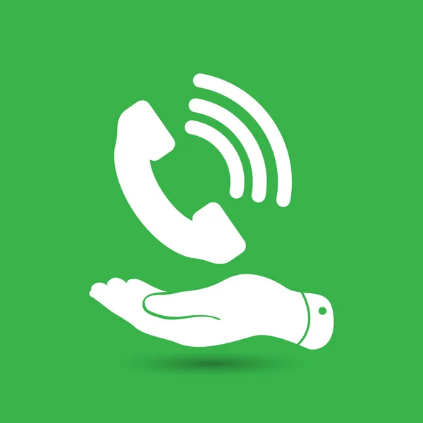Vlakke hand weergegeven: witte telefoon ontvanger pictogram — Stockvector