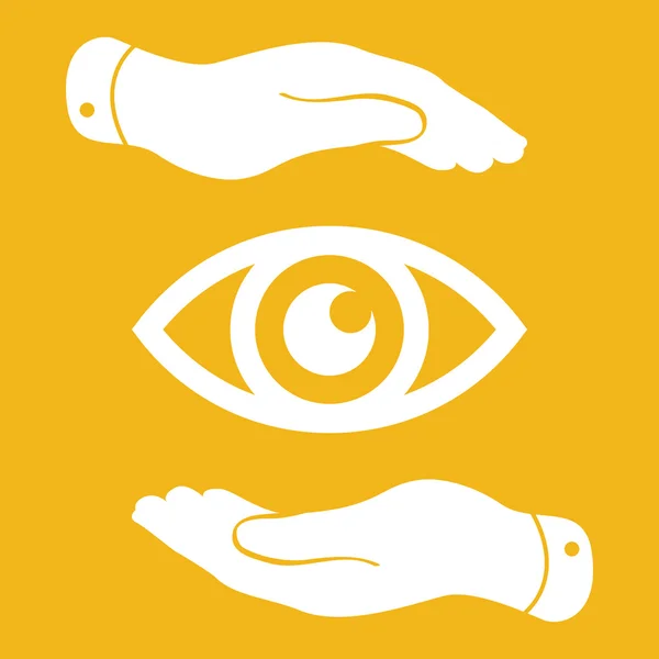 Two hands take care of the eye icon — Stock Vector