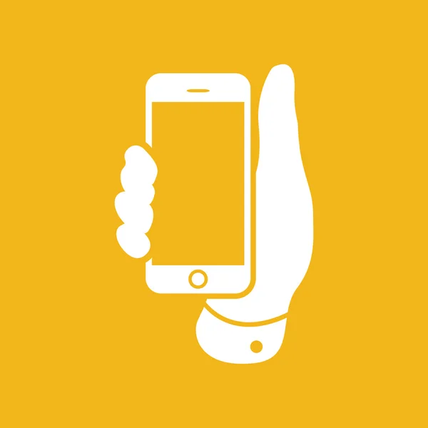 Mobiele telefoon in pictogram van een hand — Stockvector