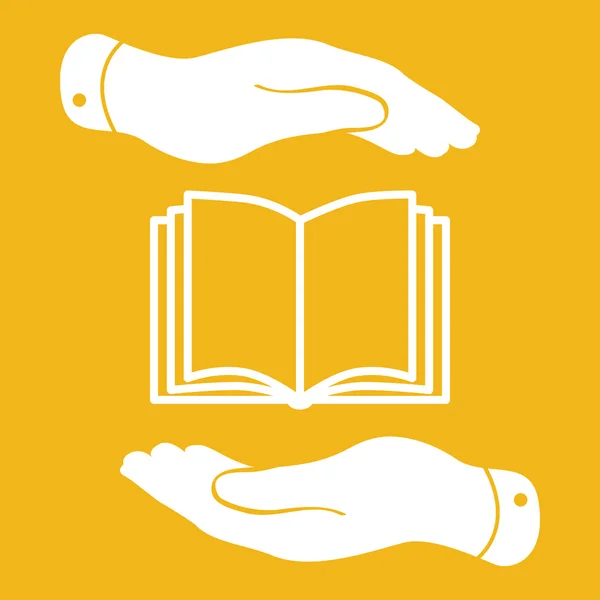 Icono del libro blanco en manos planas — Vector de stock
