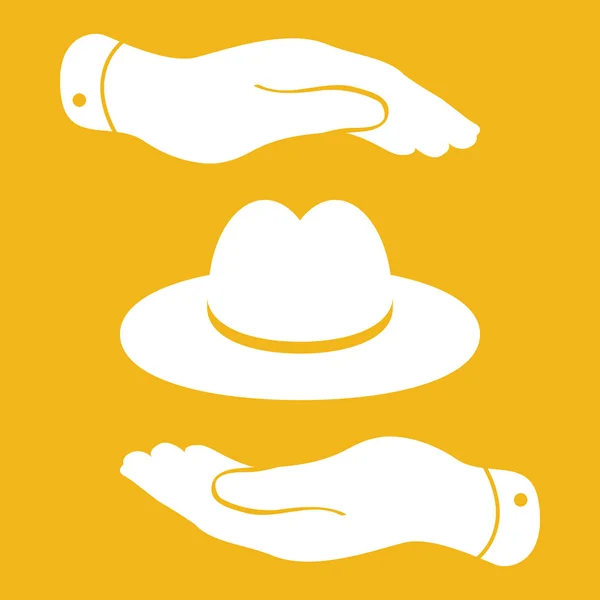 Two hands with white hat icon — Stock Vector