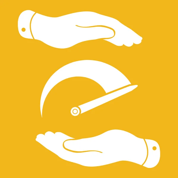 Две руки с иконкой тахометра — стоковый вектор
