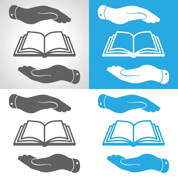Set of book icon in flat hands — Stock Vector